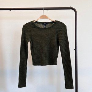 Forever 21 Ribbed Cropped Sweater Olive Green --  Size S